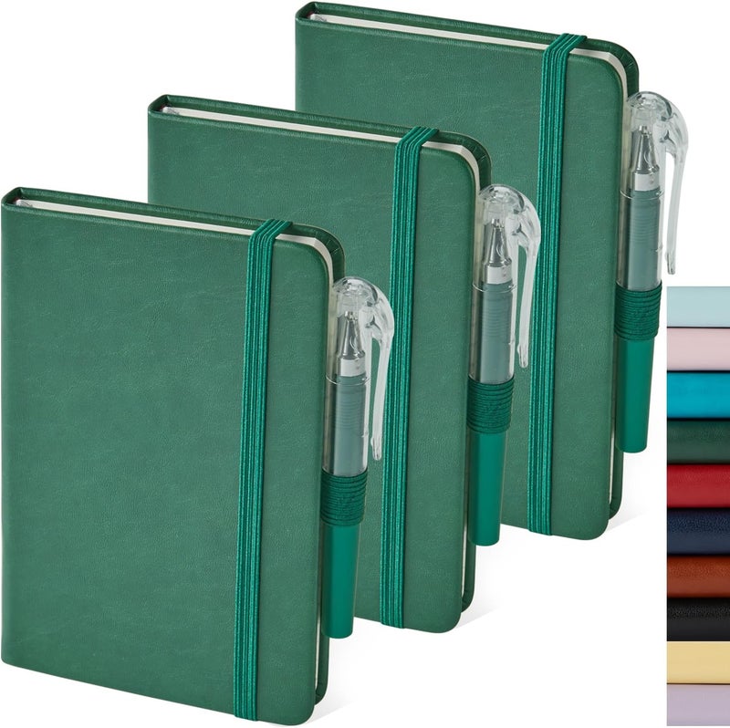NIRMIRO 3 Pack Pocket Notebook Journals, Mini Small Leather Lined Journal Notebooks for Note Taking, Small Notepad with Pen Holder, Dark Green - Image 1